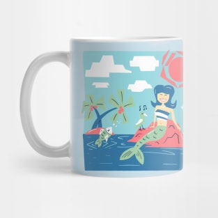 Sunbathing Mermaid on Tropical Island Beach Mid-Century Modern Inspired Mug